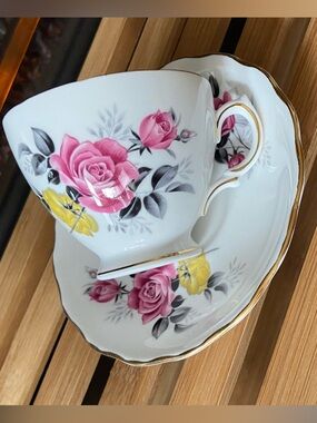 Royal Vale Fine Bone China Tea Cup & Saucer with Pink & Yellow Floral- Beautiful